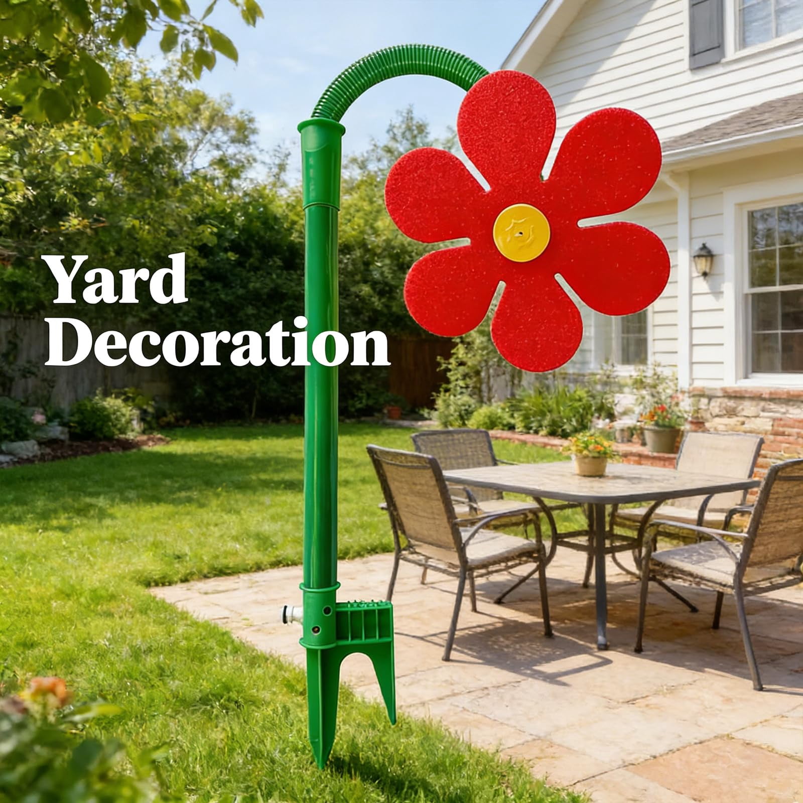 KANOHENO Sprinkler Crazy Dancing Flower,360° Rotating Sun Flower Sprinkler with Stake for Yard Watering Dogs Kids Playing