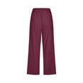 thumbnail image 5 of Women's Casual Pants & Capris, Audhol Women Fashion Solid Color Cotton Flax Elastic Long Pants Beach Leisure Trousers Linen Pants for Women Casual Wine M, 5 of 5