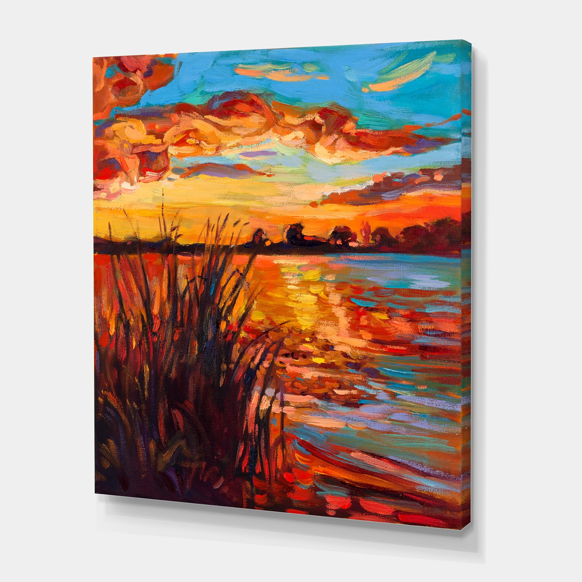 Designart ' The Lake At Sunset Evening Glow I ' Nautical & Coastal Canvas Wall Art Print
