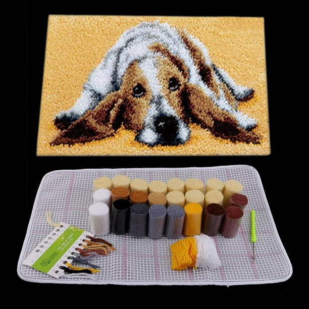 Cojín Alfombra tch Hook Kits 20x12 '' DIY lindo perro Hugo Carpet Latch Hooking Kits