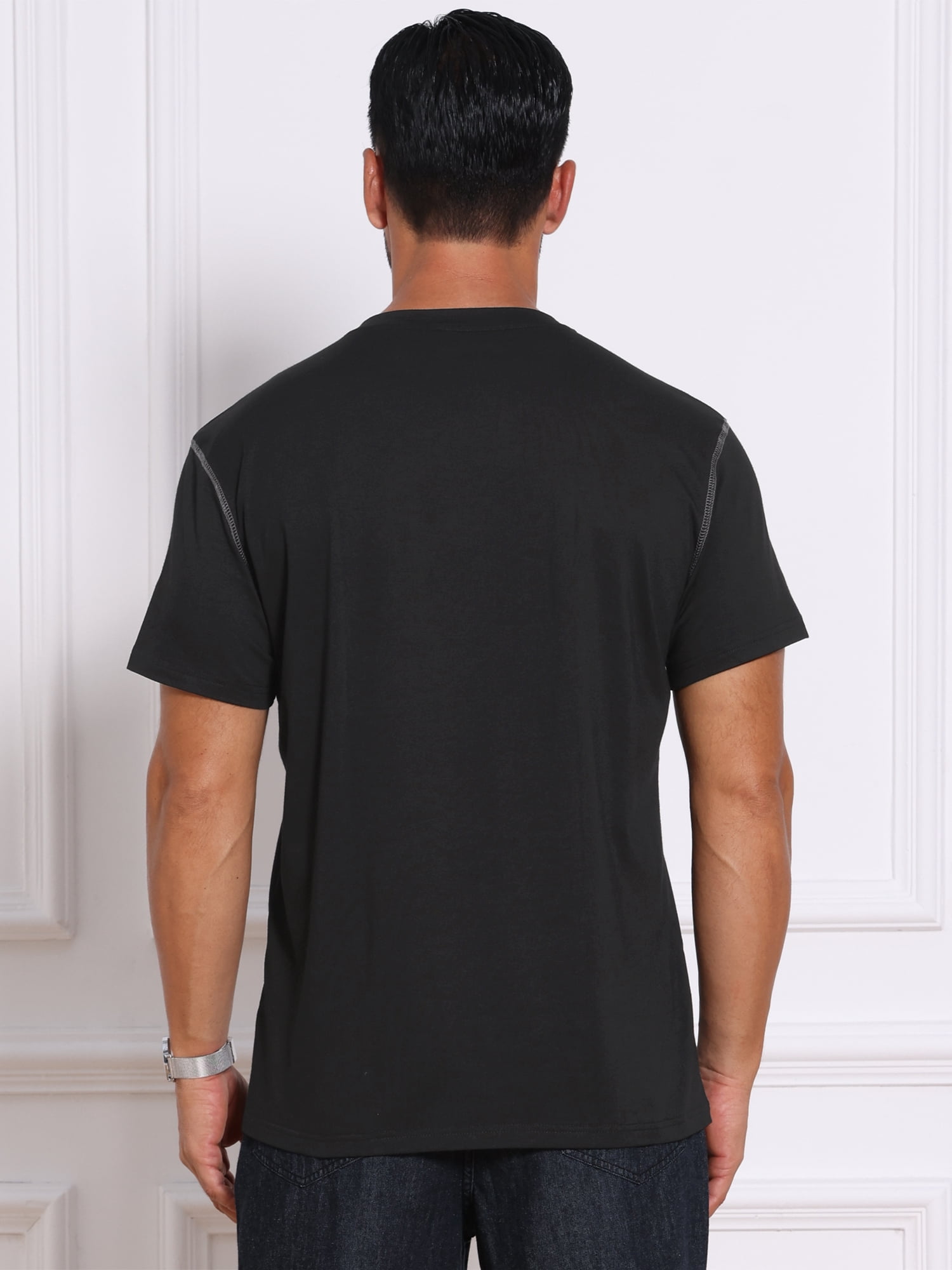 DARING DIVA Men's Henley Crew Neck Short Sleeve Button Down T-Shirt M Black