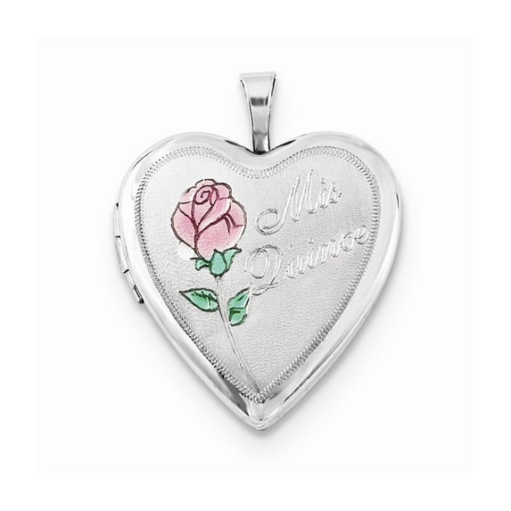 White Sterling Silver Charm Pendant 15 20Mm Enameled Rose Mis Quince Heart Locket