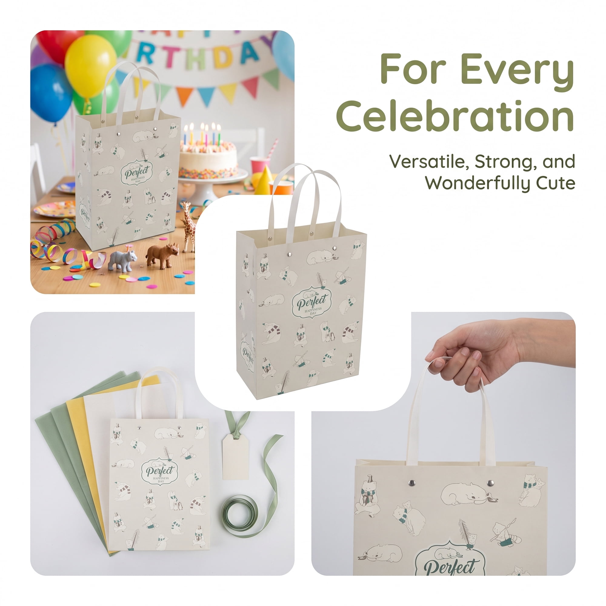 Unique Bargains Thick and Sturdy Gift Bags with High Weight Capacity White 8.5"x 4.3"x 11"