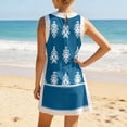 thumbnail image 6 of OIOLOYJM Lounge Sets for Women Casual Dress Boho Vintage Print Side Slit Sleeveless Crewneck Tank Top and Elastic Waist Shorts Comfortable Lounge Travel Outfits with Pockets Blue 2XL, 6 of 6