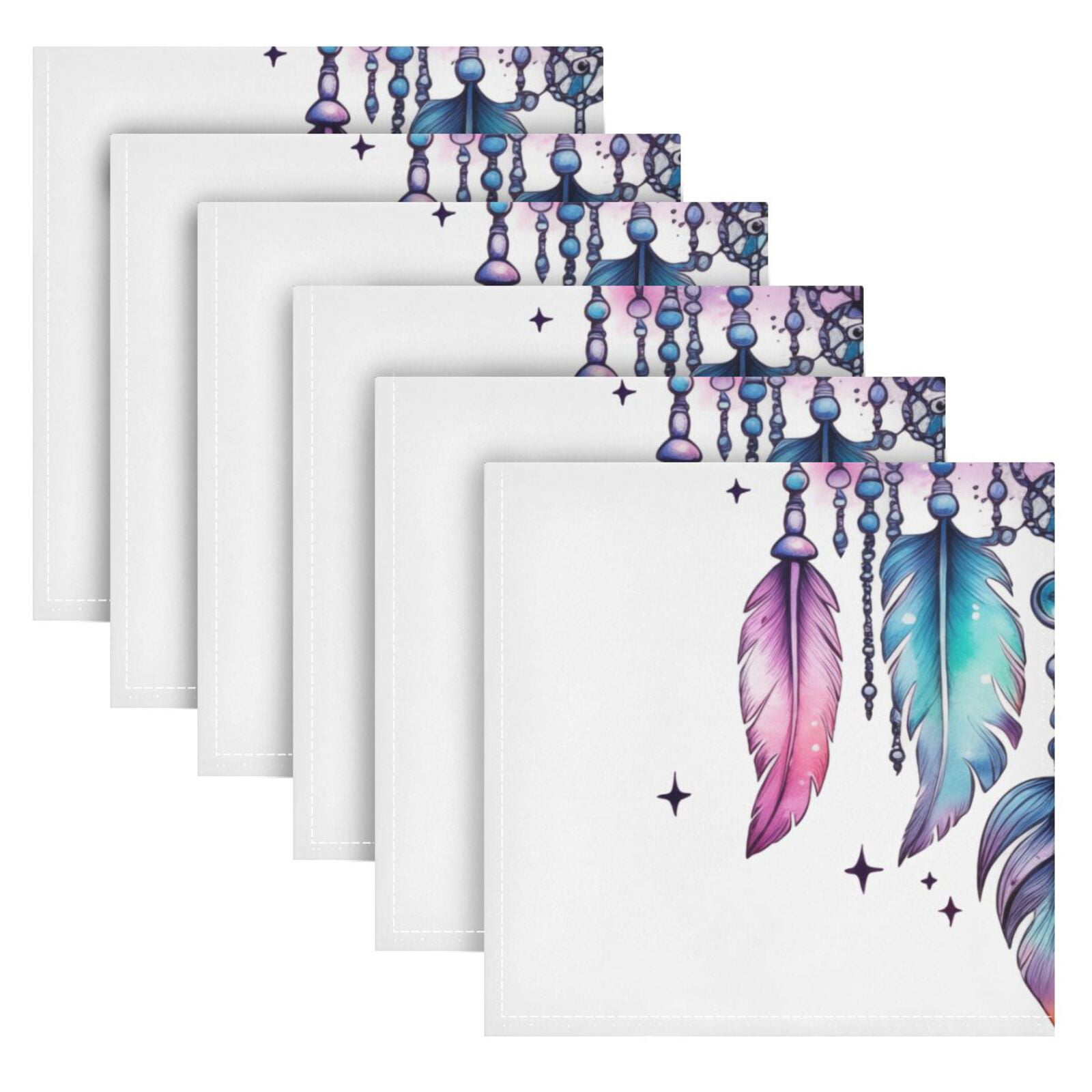 JSTEL Dreamcatcher Boho Stars Cloth Napkins Set of 6, 20x20 Inch Washable and Reusable Napkin for Decoupage Dinner Party Everyday Use