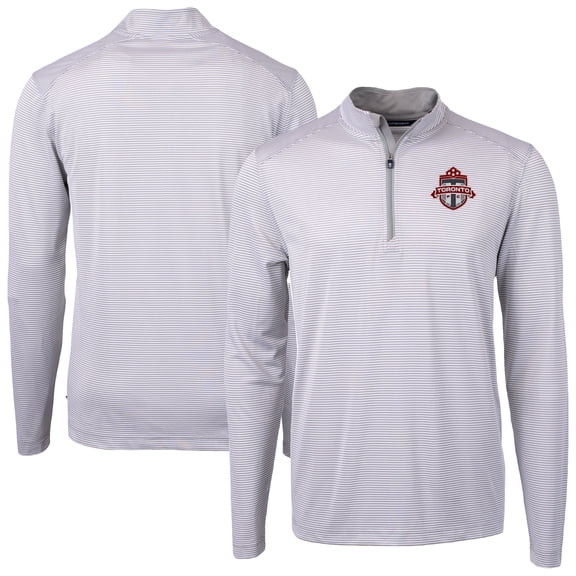 Men's-Cutter & Buck  Gray Toronto FC Virtue Eco Pique Micro Stripe Recycled Quarter-Zip Pullover Top