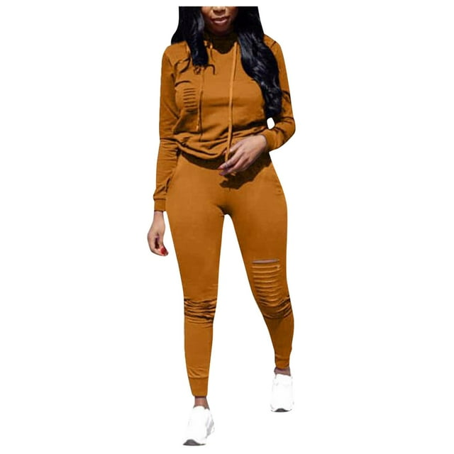 Chandails à Capuchon Confortables pour Femmes, Chandails en Molleton Décontractés pour Femmes, Robe à Capuche Zippée, Chandails en Molleton pour Femmes, Chandail à Capuche, Ensemble de Survêtement Décontracté, Tenues de Sport à Manches Longues, Chandail Déchiré, Sweatsuits Jaunes TTTG