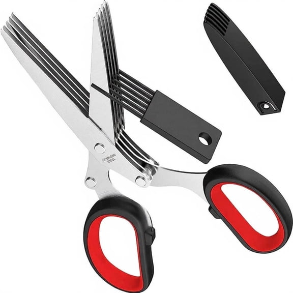 XISAOK Space Saving 5 Blade Herb Cutter Scissors Dishwasher Safe Steel Construction Shears For Home Office Kitchen Use