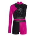 thumbnail image 4 of TiaoBug Gymnastics Leotard for Girls Cheerleading Outfit Sequin Color Block Short Jumpsuit Tumbling Biketard Hot Pink 16, 4 of 7