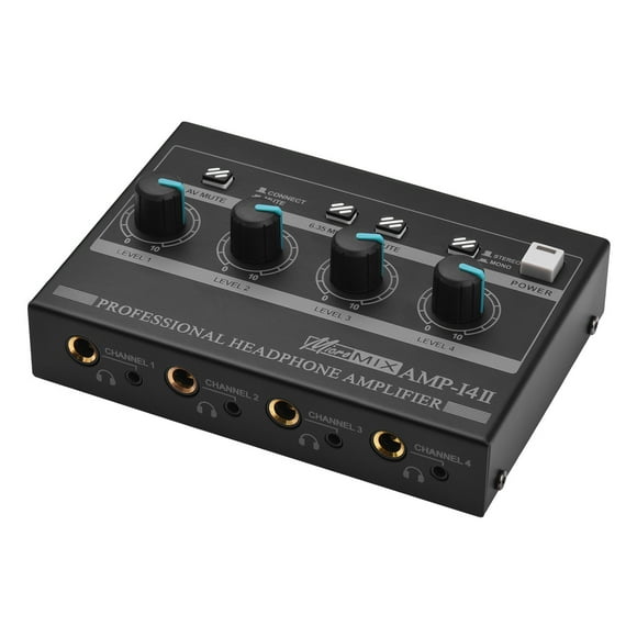 AMP-14 4-Channel Headphone Amplifier Compact Stereo Headphone Amp with RCA/6.35mm/3.5mm Input Control