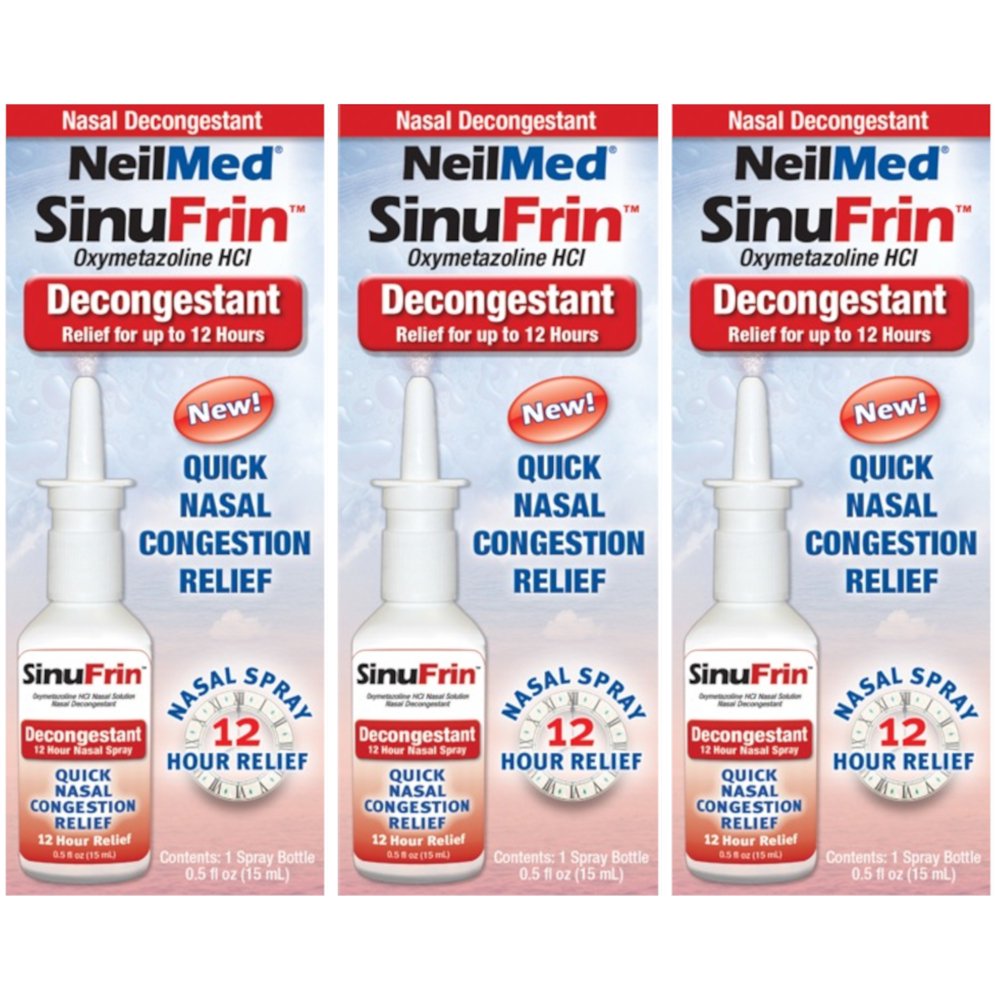 3 Pack NeilMed SinuFrin Nasal Decongestant Spray 15mL (0.5fl oz) Each