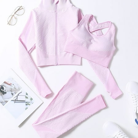 

3pcs Seamless Yoga Fitness Suits Back Criss-cross Sports Bra & Long Sleeve T Shirt & Slimming Leggings Set Women s Activewear