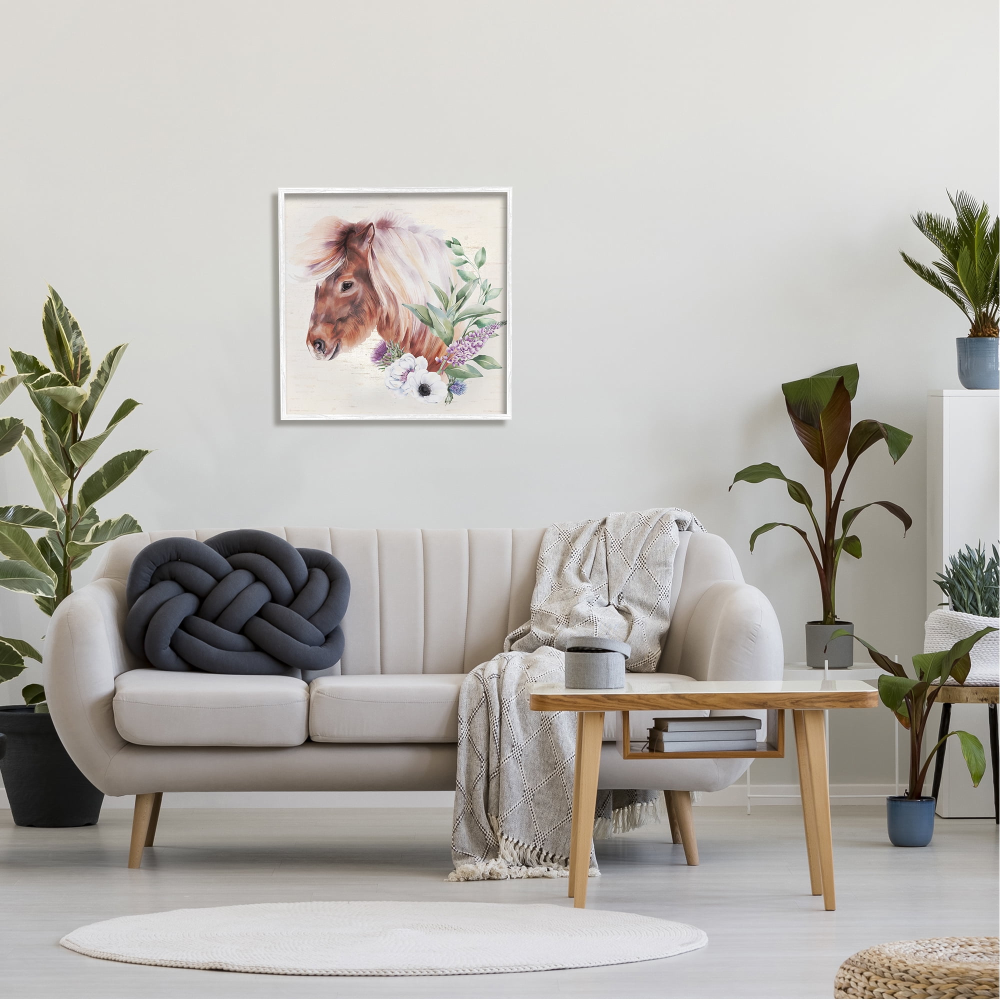 Stupell Horse Portrait Lilac Blossom Bouquet Animals & Insects Painting White Framed Art Print Wall Art