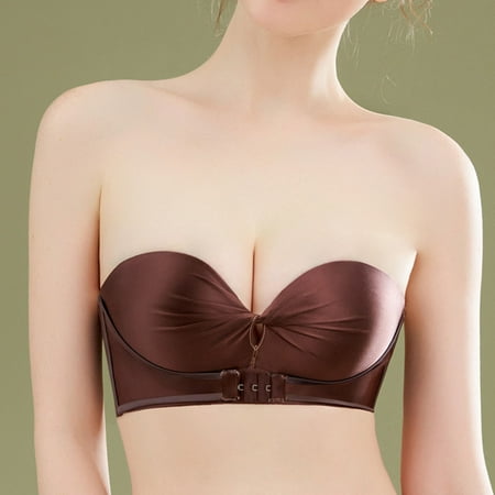 

DECILRO Lingerie for Women Front Buckle Thin Bra Non-slip Upper Support Big Chest Show Small Invisible Bra Wedding Party Special Glossy Underwear Coffee 80B