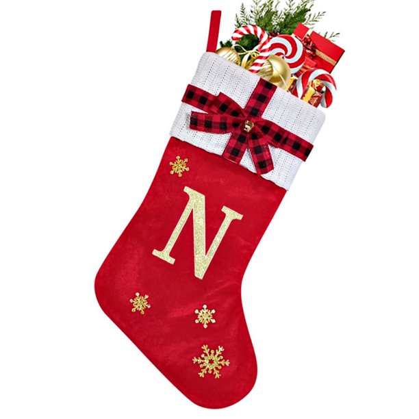 Calcetines Grandes Rojos Decorativos Con Letras Bordadas Y Colgantes De Diseño