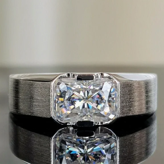 Classic Men's Solitaire Engagement Wedding Ring 2.5Ct Radiant Cut Simulated Diamond 14k White Gold Plated 925 Silver