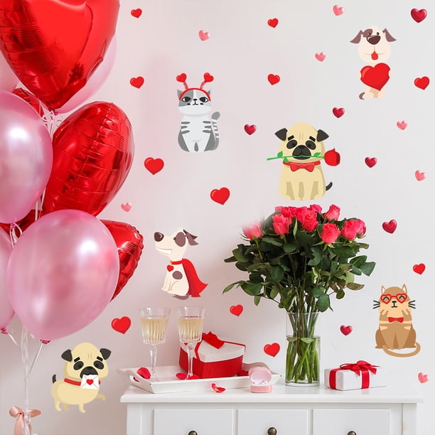 Decoraciones para el Día de San Valentín, Regalos para el Día de San Valentín, Adornos para el Día de San Valentín, Adhesivos para Ventanas con Forma de Perros, Gatos y Árboles para el Hogar, Escapara
