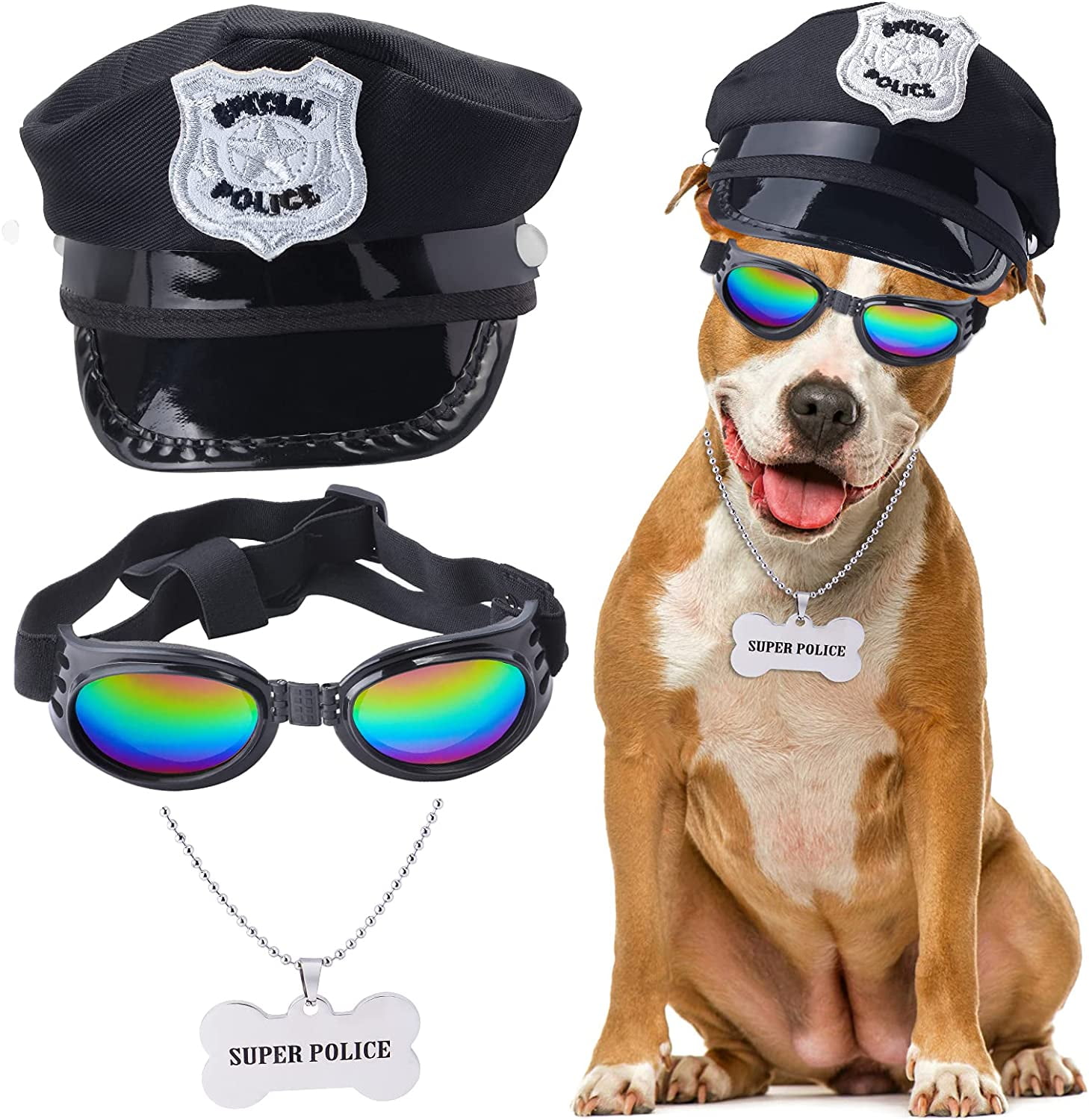 Beelittle Pet Police Costume Accessory Set Dog Cat Police Hat Badge
