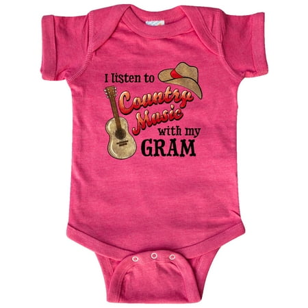 

Inktastic I Listen to Country Music with my Gram Guitar and Hat Gift Baby Boy or Baby Girl Bodysuit