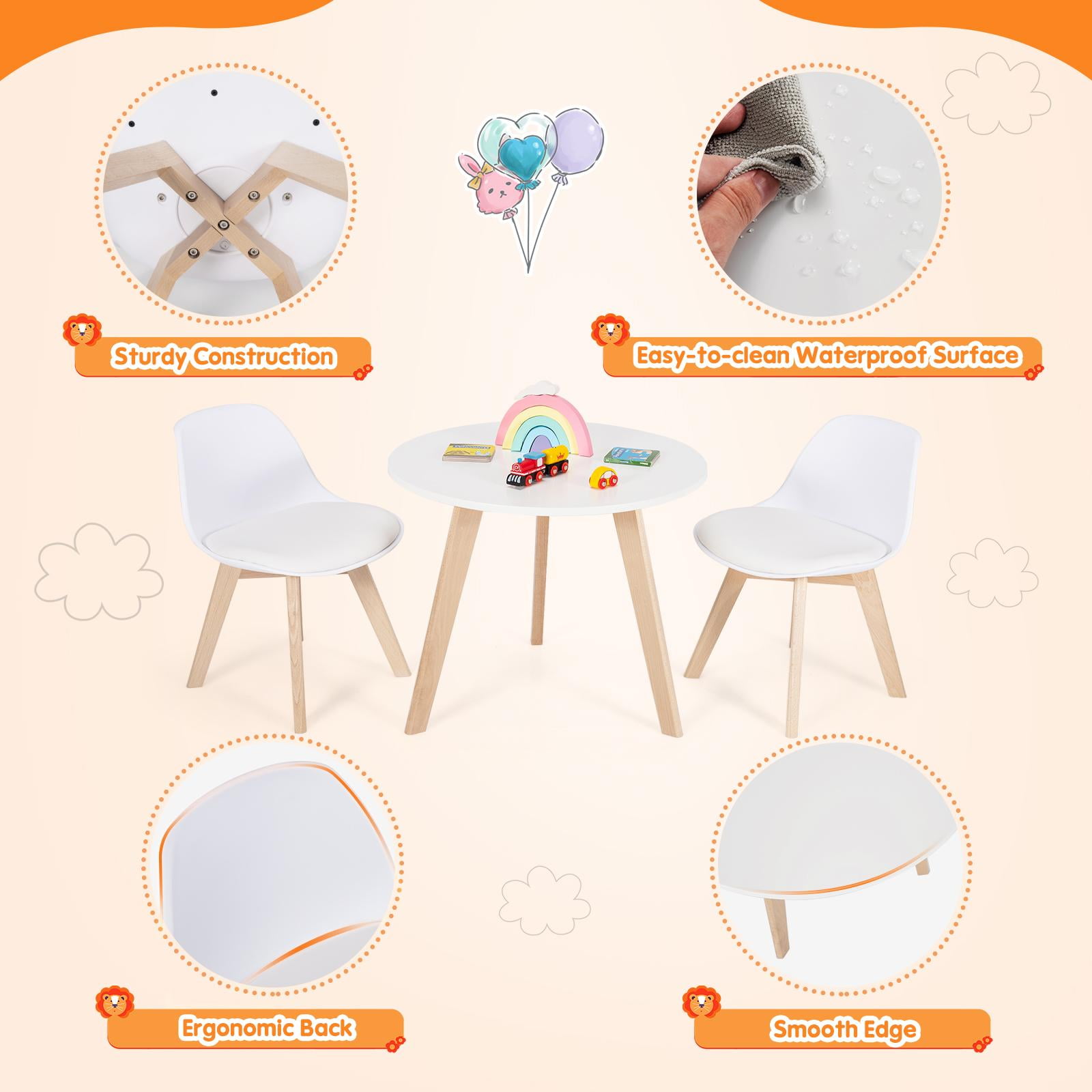 Giantex 3 Pcs Kids Table and Chair Set, Wood Activity Set w/Cushioned Seats, Child-Sized Furniture for Toddlers