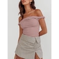 thumbnail image 4 of Gupgi Off Shoulder Top for Women Solid Color Twist Strap Tank Tops Slim Fit Ruched Crop Top, 4 of 9