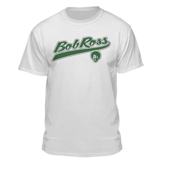 Teelocity Bob Ross Athletic Logo Graphic T-Shirt (3XL - Standard Fit, White)