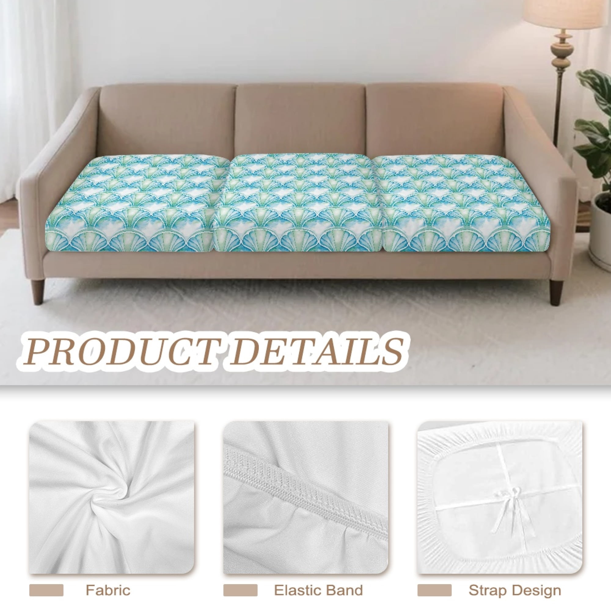 TSOVTHRID Blue Seashell Vintage Print Sofa Covers for Seat Cushions Non Slip Couch Cushion Slipcovers Luxury Soft Couches Furniture Protector for Chair Loveseat