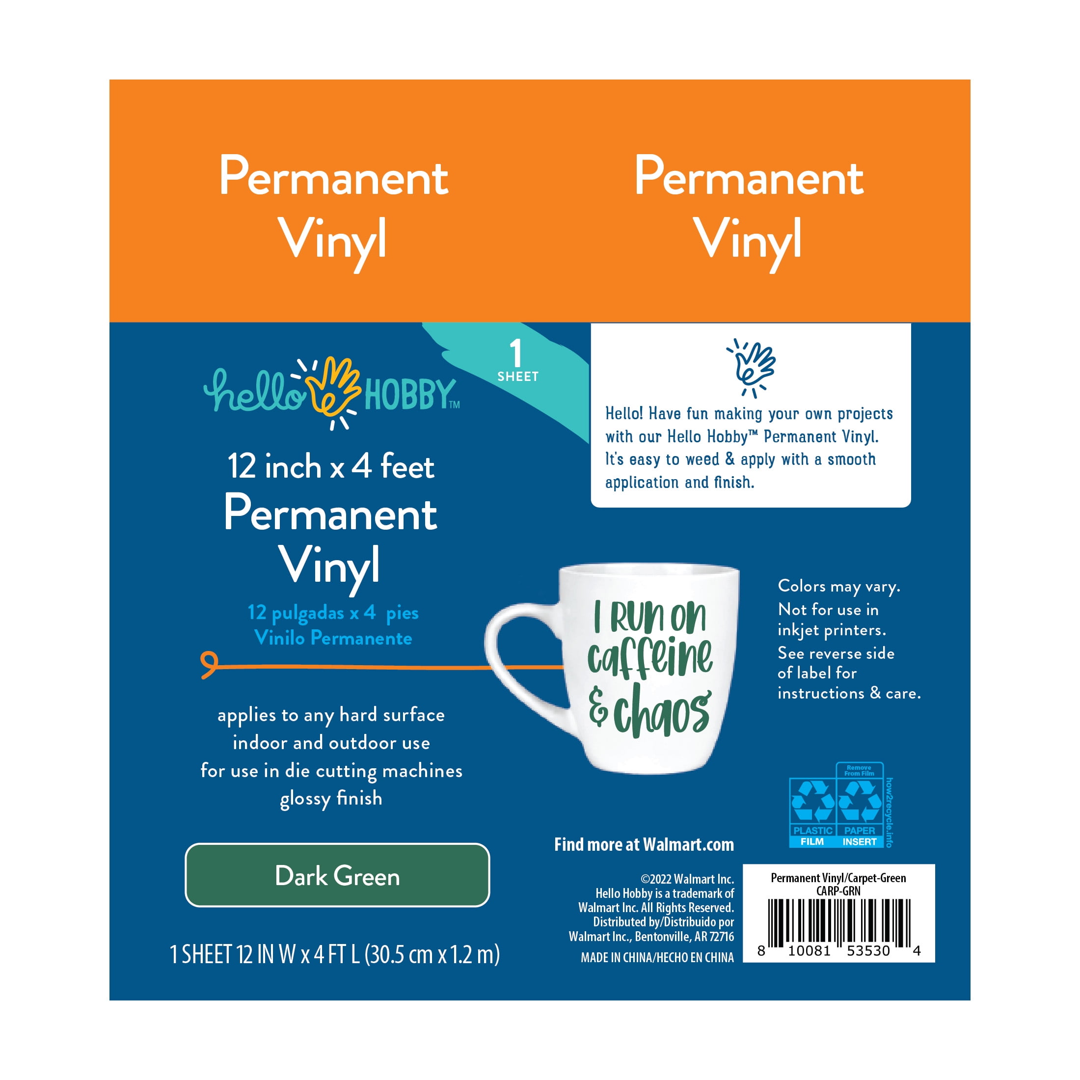 Hello Hobby 12" x 4' Dark Green Permanent Craft Vinyl Roll