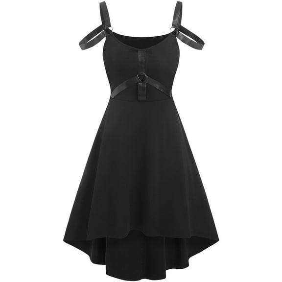 WXLWZYWL Summer Dress 2023 Clearance Women'S Gothic Punk Dress Strap Style Sleeveless off Shoulder Mid Length Dress Black