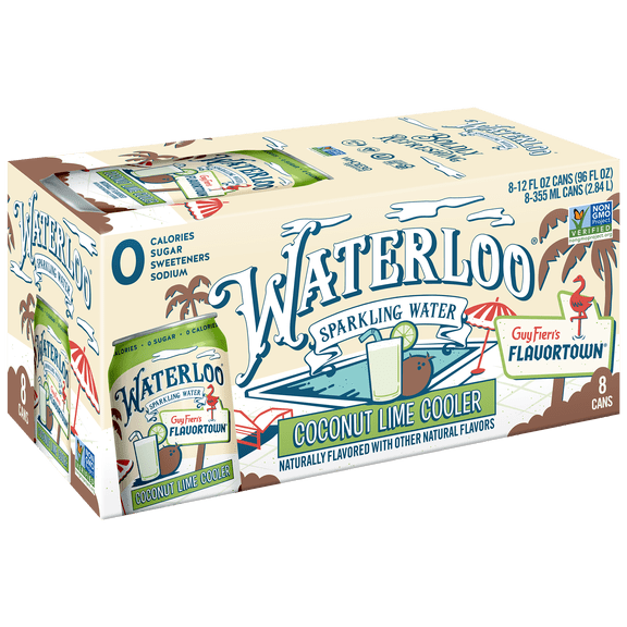 Waterloo Sparkling Water, Coconut Lime Cooler, Guy Fieri's Flavortown, 12 fl oz, 8 Pack Cans