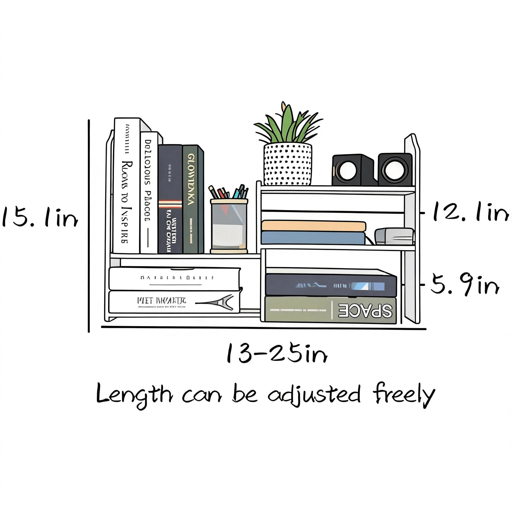 Trustale 5-Compartment Desk Organizer Shelf & Storage, White