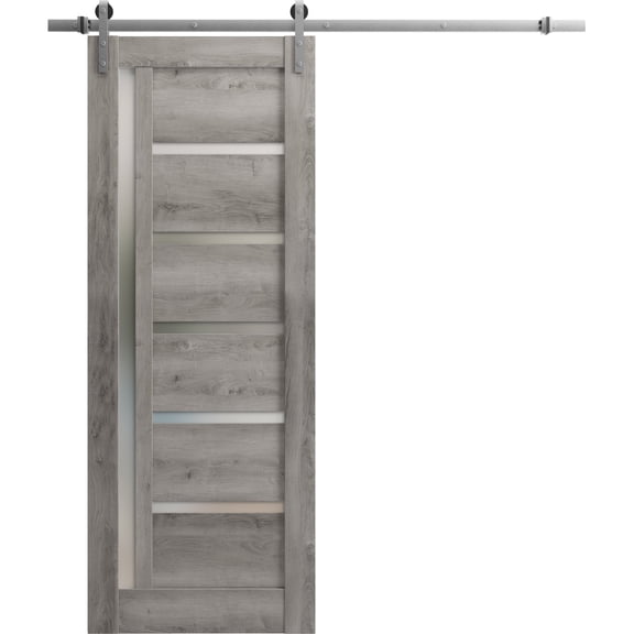 Sturdy Barn Door 28 x 80 inches | Quadro 4088 Nebraska Grey with Frosted Glass | Stainless Steel 6.6FT Rail Hangers Heavy Set | Solid Panel Interior Doors
