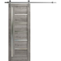 Sturdy Barn Door 18 x 96 inches | Quadro 4088 Nebraska Grey with Frosted Glass | Stainless Steel 6.6FT Rail Hangers Heavy Set | Solid Panel Interior Doors