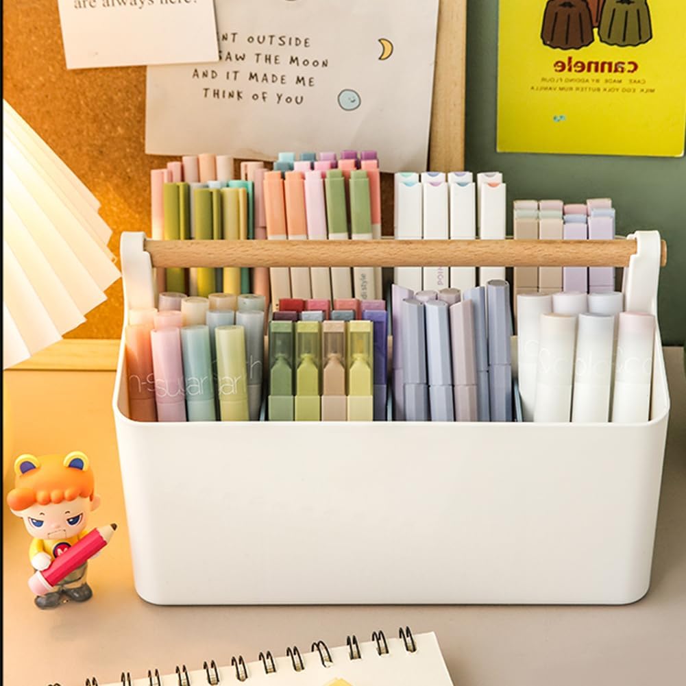 Art Caddy Organizer Portable,Marker Box, Large Pen Holder for Desk, Art Supply Storage Bin with Adjustable Dividers for Colored Pencils,Markers,Craft Organizers