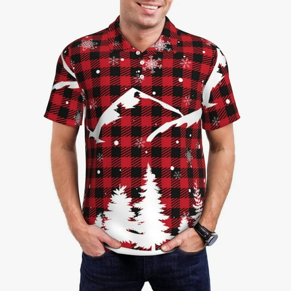 Saiise Chemise de Golf pour Hommes à Imprimé Arbre de Noël Buffalo Plaid, Évacuation de l'Humidité, Séchage Rapide, Performance Polo pour hommes-4TG