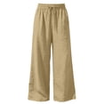 thumbnail image 5 of Gunia Linen Pants For Little Girls Wide Leg Pants Elastic Waist Lightweight Casual Jogger Double Layer Pleated Sportswear Trousers Khaki 6-7 Years, 5 of 5