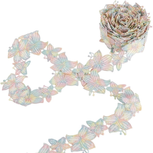 Cinta de encaje floral de 5 yardas x 1-5/8 pulgadas, bordada, con borde de costura floral, colorida, para decoración de telas, apliques y manualidades.