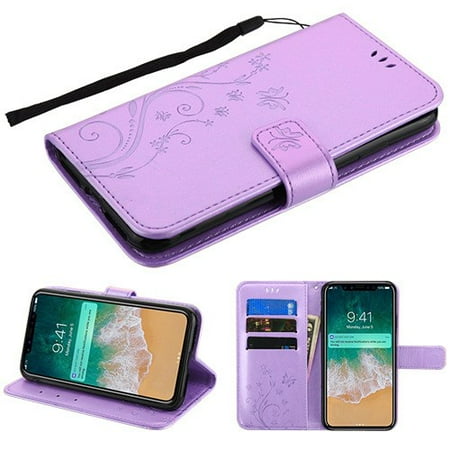 Purple Butterfly Flower - Apple iPhone Xs Max (6.5 Inch) - Phone Case Pattern Flip Wallet Case Cover Stand Pouch Book Magnetic Buckle with Hand Strap 3D Butterfly Flower - Purple Phone Case for Apple iPhone Xs Max