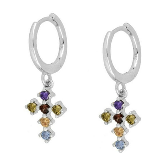 kurtrusly 2 Pcs Anneaux d'Oreilles Croisés Ins Boucles d'Oreilles Cristal Métal Hypoallergéniques Apprêts Bijoux Femmes Trajet Quotidien Fêtes Mariage Platine Coloré