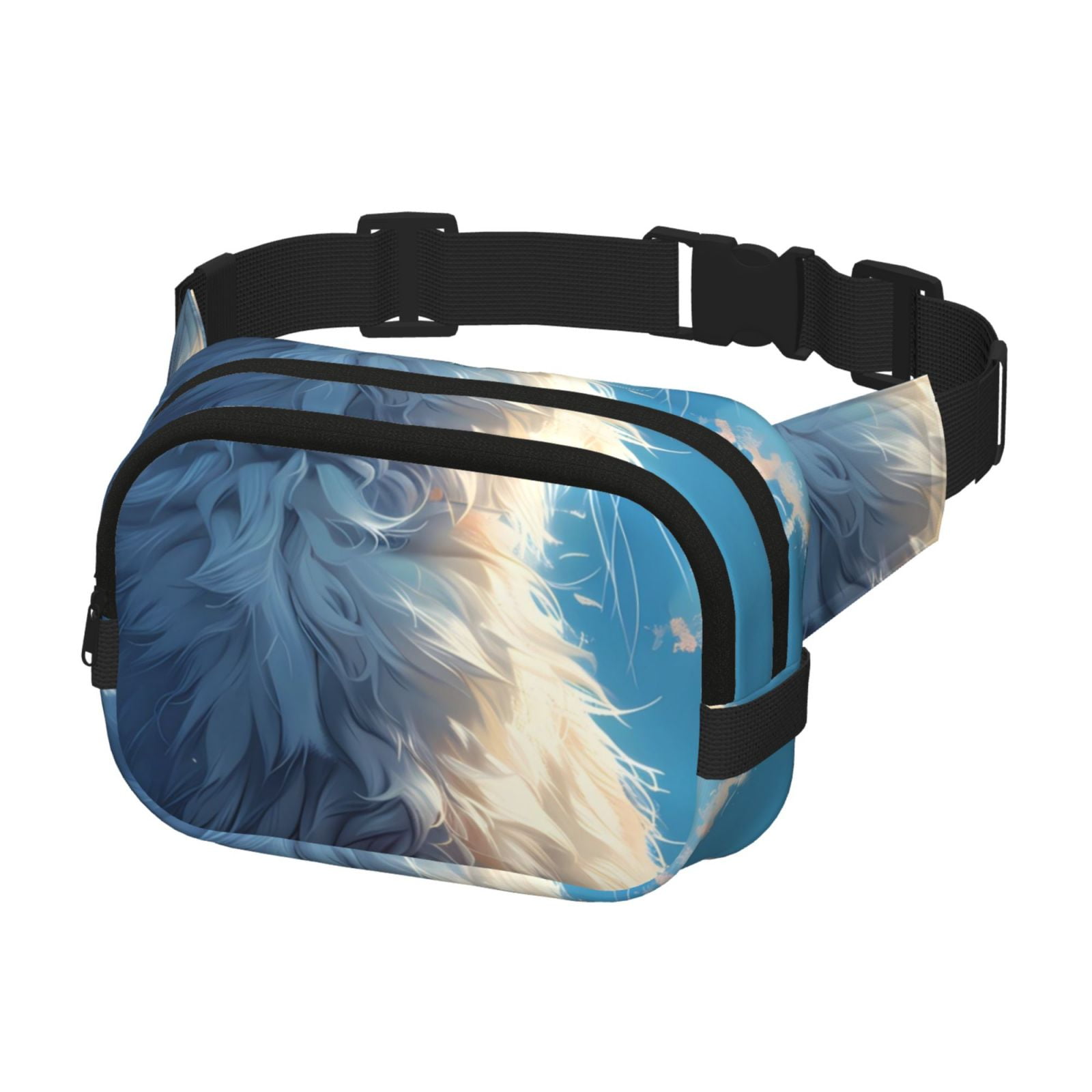 Kdxio Clear Sky Blue Cat Crossbody Double Layer Waist Bag Belt Bag for Unisex Fanny Pack Fashion Waist Packs for Hiking Running Shopping Traveling