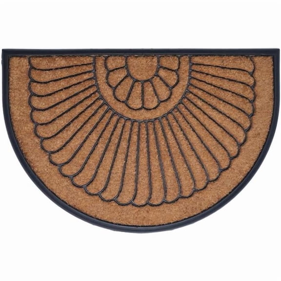 HomeRoots 632518 24 x 36 in. Black & Natural Semi Circle Outdoor Coir & Rubber Door Mat