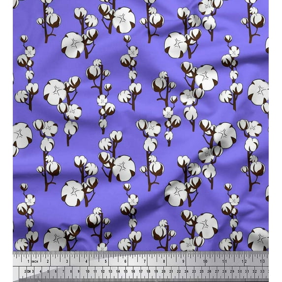 Soimoi Silk Fabric Cotton Ball Floral Print Fabric by The Yard 42 Inch Wide