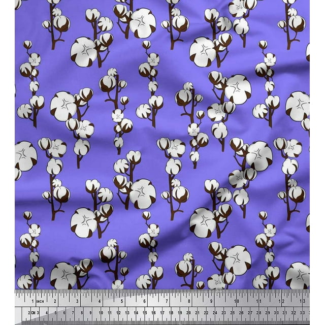 Soimoi Poly Georgette Fabric Cotton Ball Floral Print Sewing Fabric Yard 52 Inch Wide