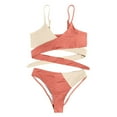 thumbnail image 4 of Xijirk Women's Summer Color Block Ribbed Spaghetti Strap High Waist Bikini Set Two Piece Swimwear for Beach Surfing Sunbathing Outdoor,S,Z03 Watermelon Red, 4 of 4