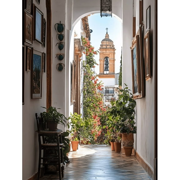 Spanish Courtyard View Canvas Art Print/Wall Art, Perfect for Living Room, Bedroom, Hallway, Office, and Dining Room Decoration.