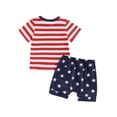 thumbnail image 2 of Douhoow Baby Boys 4th of July Outfit Short Sleeve Striped Tops Elastic Waist Star Print Shorts Toddler Independence Day Outfits, 2 of 9