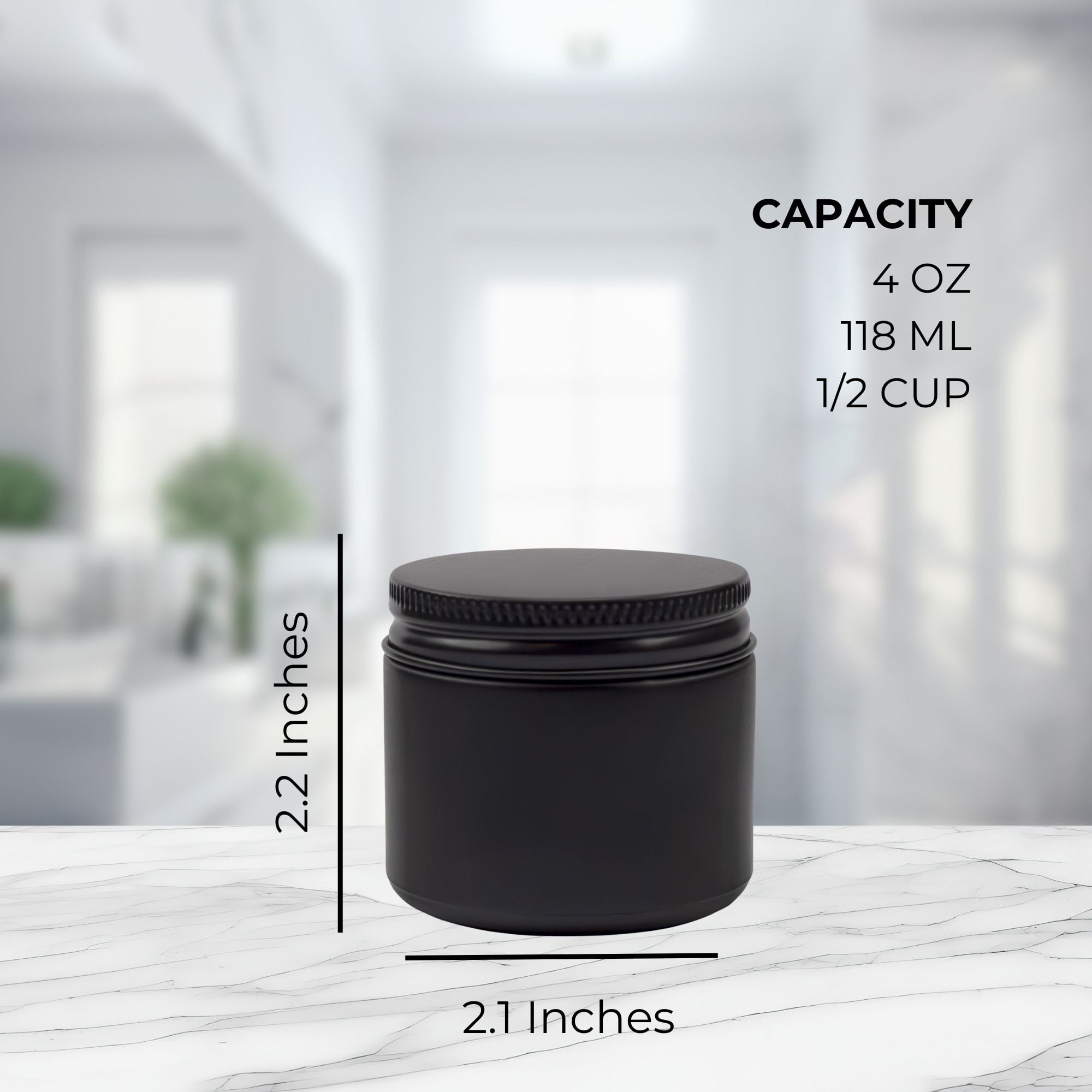 Cornucopia Brands 4oz Black Coated Glass Jars (12-Pack); Cosmetic Jars w/ Black Metal Lids and Black Matte Exterior, 4-Ounce