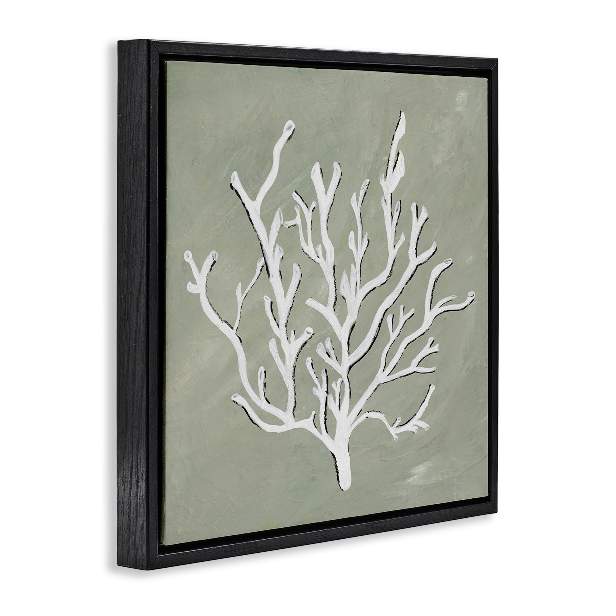 Stupell Industries White Coral Impression Coastal Painting Black Floater Framed Canvas Art Print Wall Art, 18 x 18