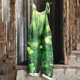 thumbnail image 2 of lcziwo Cotton Linen Jumpsuits for Women Loose Fit Sleeveless Straps Wide Leg Holiday Rompers 2025 St. Patrick's Day Shamrock Print Overalls Vacation Outfits Green L, 2 of 6