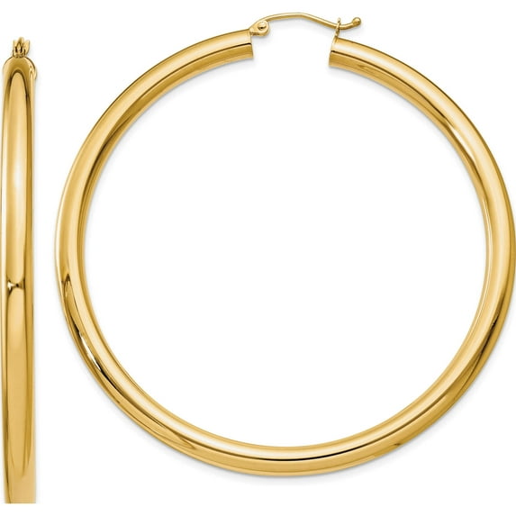 14K Yellow Gold Polished 4mm Tube Hoop Earrings (60 X 4) Made In Peru t954
